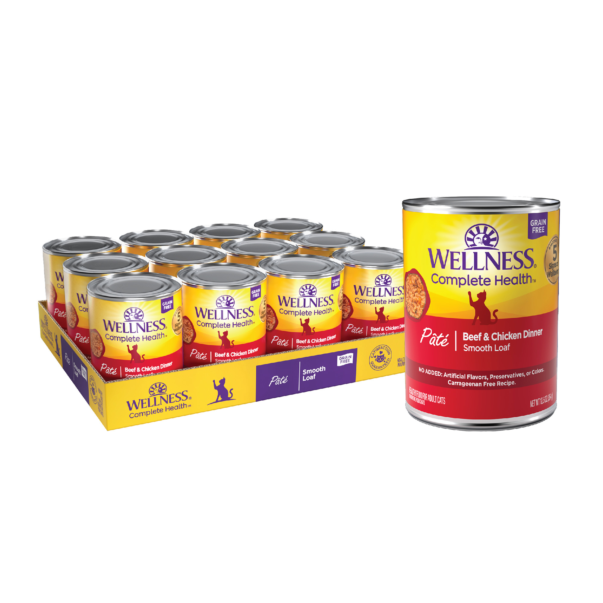 Wellness Complete Health Natural Grain Free Wet Canned Cat Food, Beef & Chicken Pate, 12.5 Ounce Can (Pack of 12) - image 1 of 9