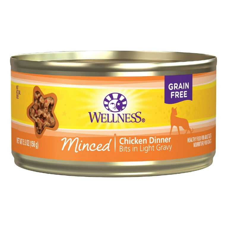 Free Shipping Wellness Complete Health Natural Grain Free Wet Canned Cat Food Minced Chicken Entree 5.5 Ounce Can Pack of 24 Walmart