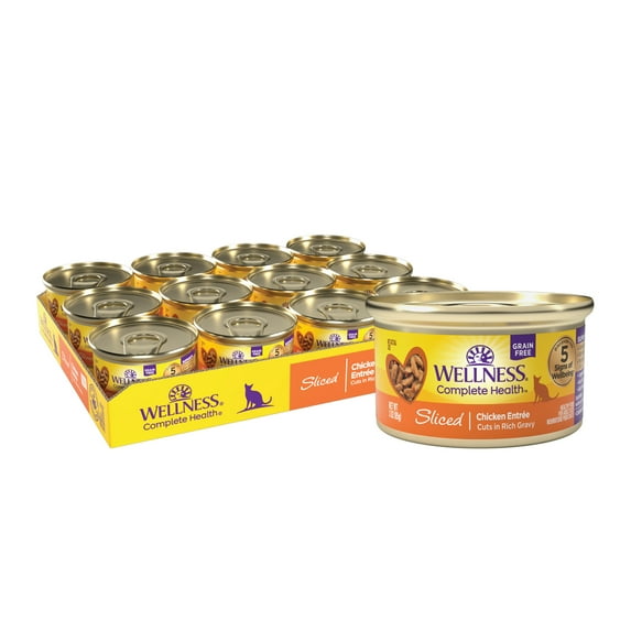 Wellness Complete Health Sliced Adult Wet Cat Food, Natural, Protein-Rich, Grain Free, 3 Ounce , 24 Pack, (Chicken Entrée)
