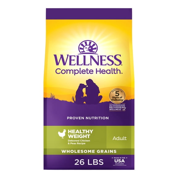 Wellness Complete Health Dry Dog Food, Wholesome Grains, Natural, Healthy Weight Chicken & Peas Recipe, (26-Pound Bag)