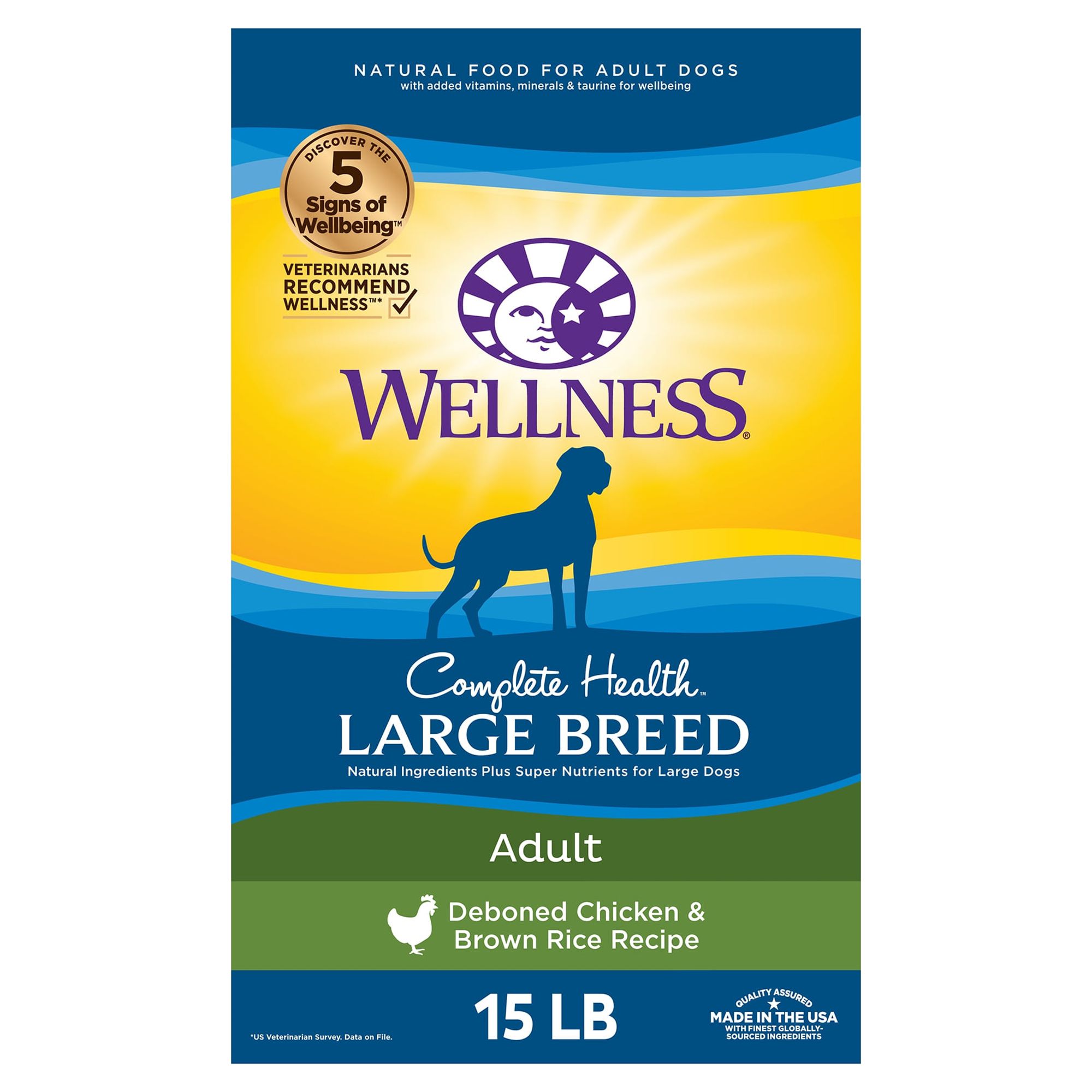 Wellness Complete Health Natural Large Breed Dry Dog Food, Chicken & Rice, 15-Pound Bag - image 1 of 9