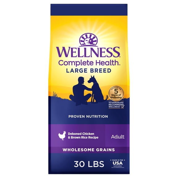 Wellness Complete Health Dry Dog Food, Large Breed, Wholesome Grains, Natural, Chicken & Brown Rice Recipe, (30-Pound Bag)
