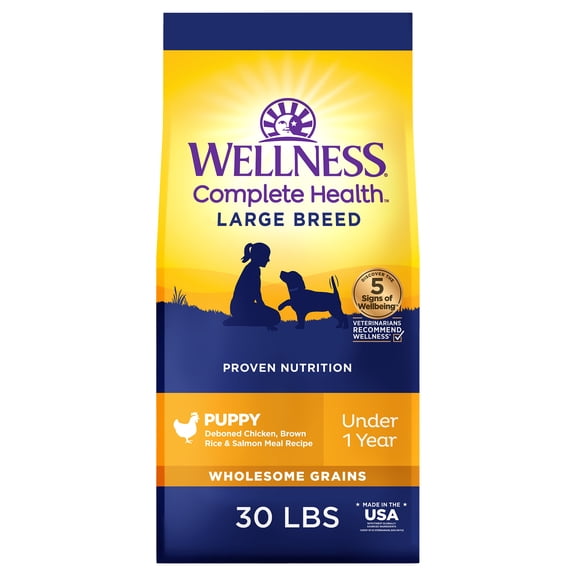 Wellness Complete Health Deboned Chicken + Brown Rice and Salmon Meal Recipe Large Breed Puppy Dry Dog Food, 30 lb