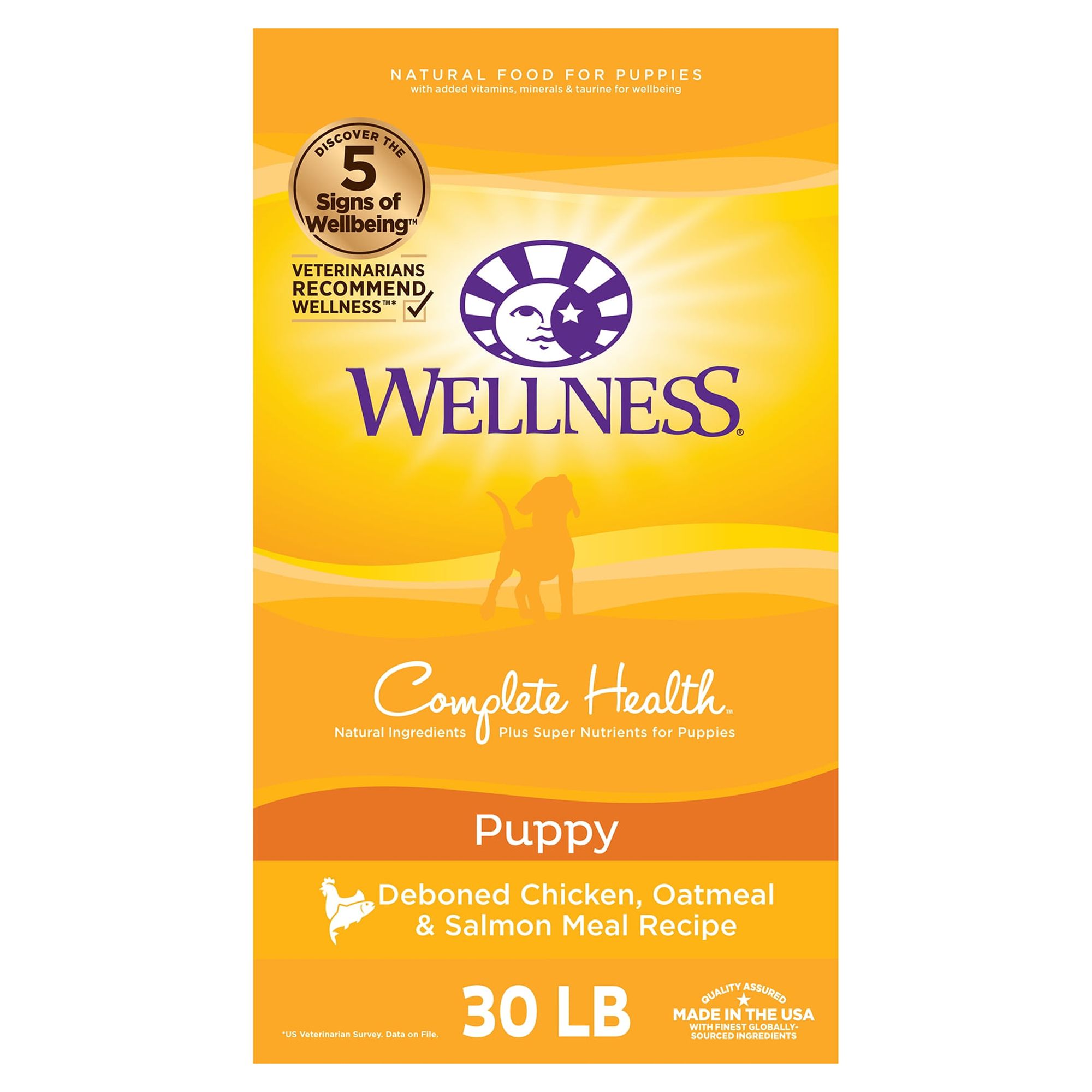 Wellness Complete Health Natural Puppy Dry Dog Food, Chicken, Salmon & Oatmeal, 30-Pound Bag - image 1 of 9