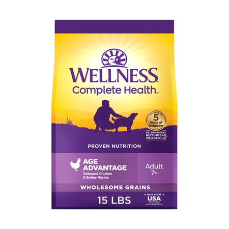 Wellness Complete Health Senior Dry Dog Food, Wholesome Grains, Natural, Age Advantage Chicken & Barley Recipe, (15-Pound Bag)