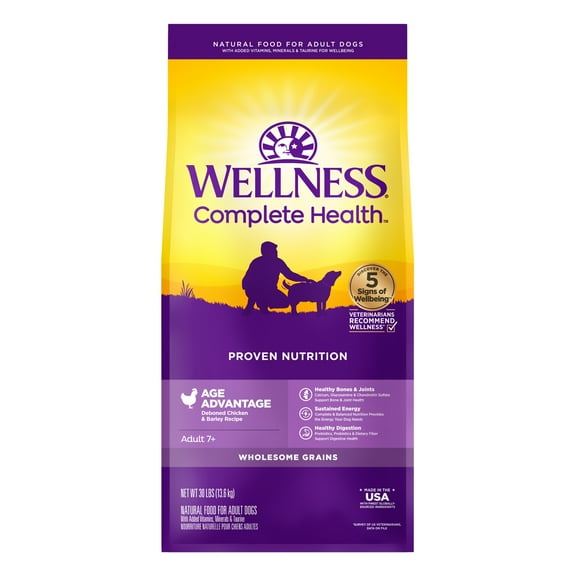 Wellness Complete Health Natural Senior Dry Dog Food, Chicken & Barley, 30-Pound Bag
