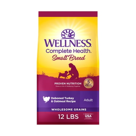 Wellness Complete Health Dry Dog Food, Small Breed, Wholesome Grains, Natural, Turkey & Oatmeal Recipe, (12-Pound Bag)