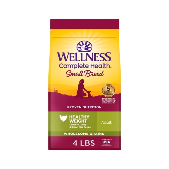 Wellness Complete Health Dry Dog Food, Small Breed, Wholesome Grains, Natural, Healthy Weight Turkey & Brown Rice Recipe, (4-Pound Bag)