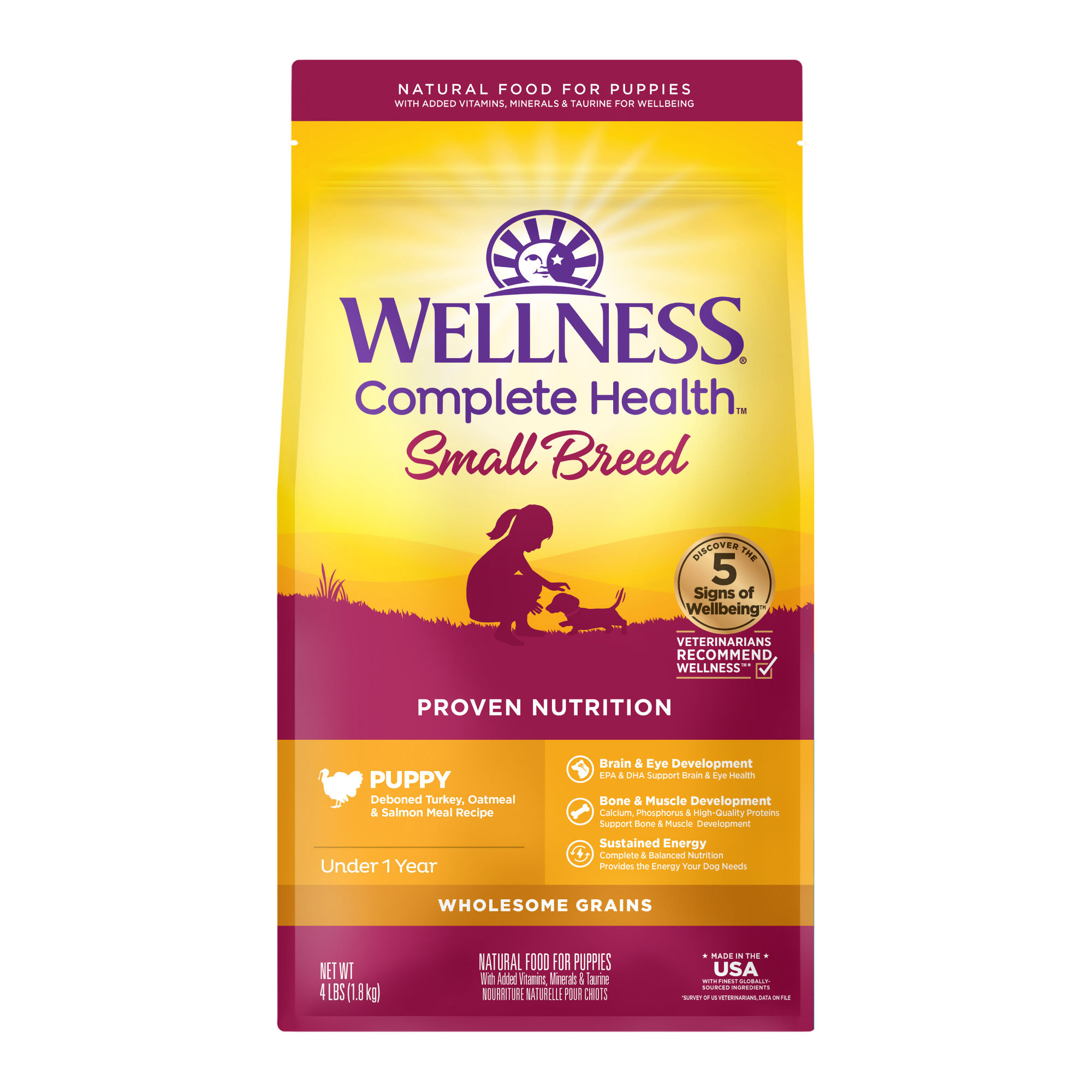 Wellness Complete Health Natural Small Breed Puppy Dry Dog Food, Turkey, Salmon & Oatmeal, 4-Pound Bag - image 1 of 10