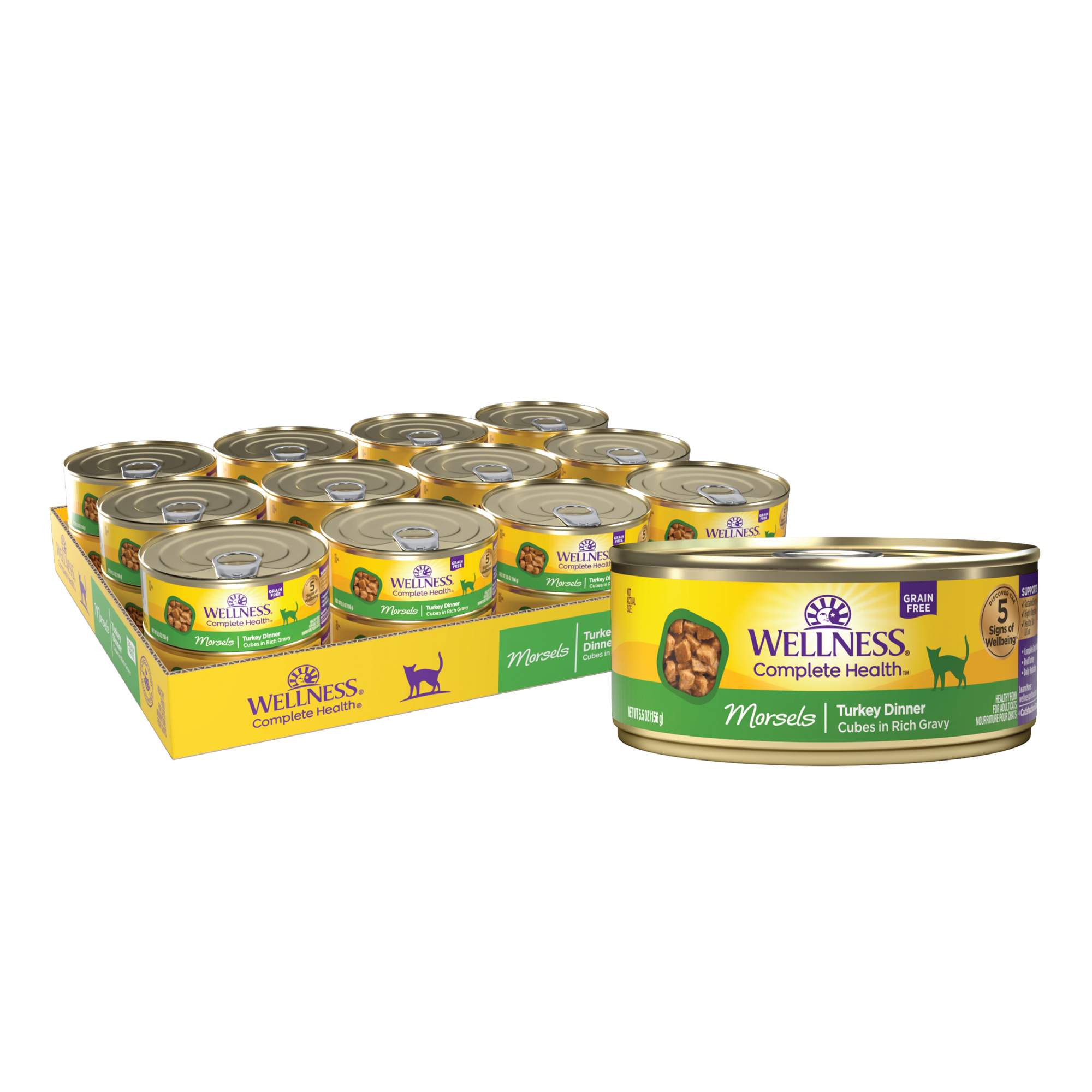 Wellness Complete Health Wet Canned Cat Food, Cubed Turkey Entree, 5.5oz Can (Pack of 24) - image 1 of 9