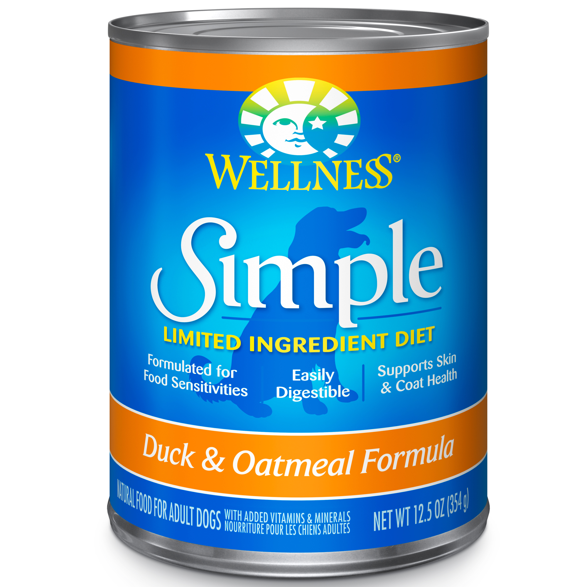 Wellness Duck & Oatmeal Flavor Wet Dog Food , Grain-Free, 12.5 oz. Cans (12 Count) - image 1 of 10
