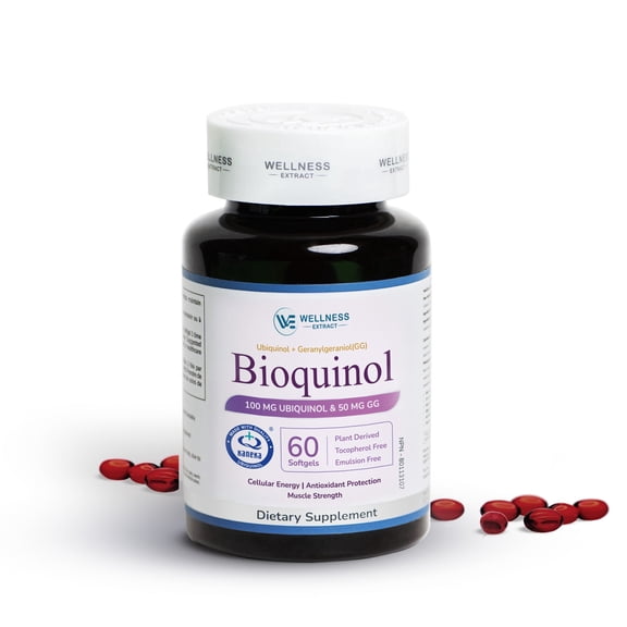 WELLNESS EXTRACT BioQuinol Ubiquinol (CoQ10) with Geranylgeraniol Master Antioxidant for Heart Health, Cellular Energy 150mg 60 Softgels
