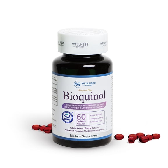 WELLNESS EXTRACT BioQuinol Ubiquinol (CoQ10) with Geranylgeraniol – Master Antioxidant for Heart Health, Cellular Energy 150mg 60 Softgels