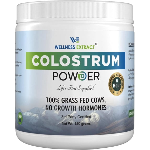 Wellness Extract Bovine Colostrum Protein Powder, 100% Grass-Fed, Collected Within 6 Hrs of Calving, Rich in IgG, IgA & Lactoferrin for Immunity, Gut & Muscle Recovery, 150g