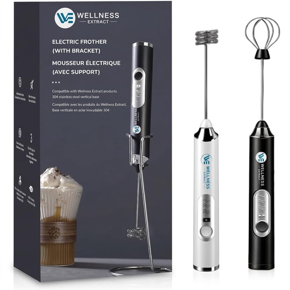 Wellness Extract Multi-Speed Rechargeable Electric Milk Frother, Li-ion Battery Powered – Certified Safe, Ideal for Coffee, Matcha, Protein & Colostrum