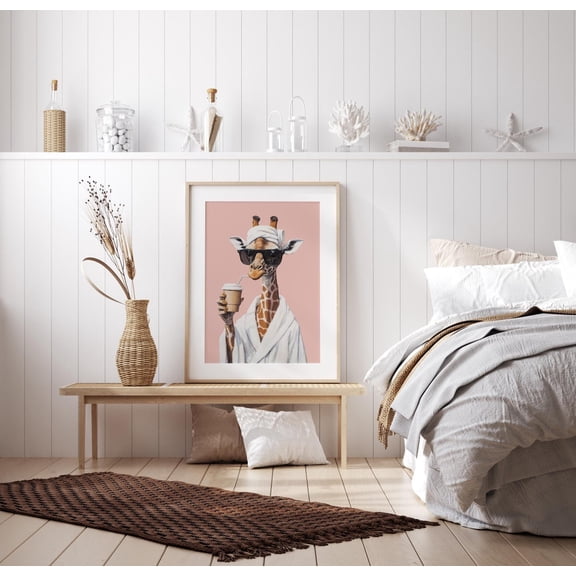 Wellness Giraffe Animal Posters Colorful Trendy Kitchen Bathroom Pink Animal Posters Coffee Picture Bathroom Office Poster Unframed Paper Print
