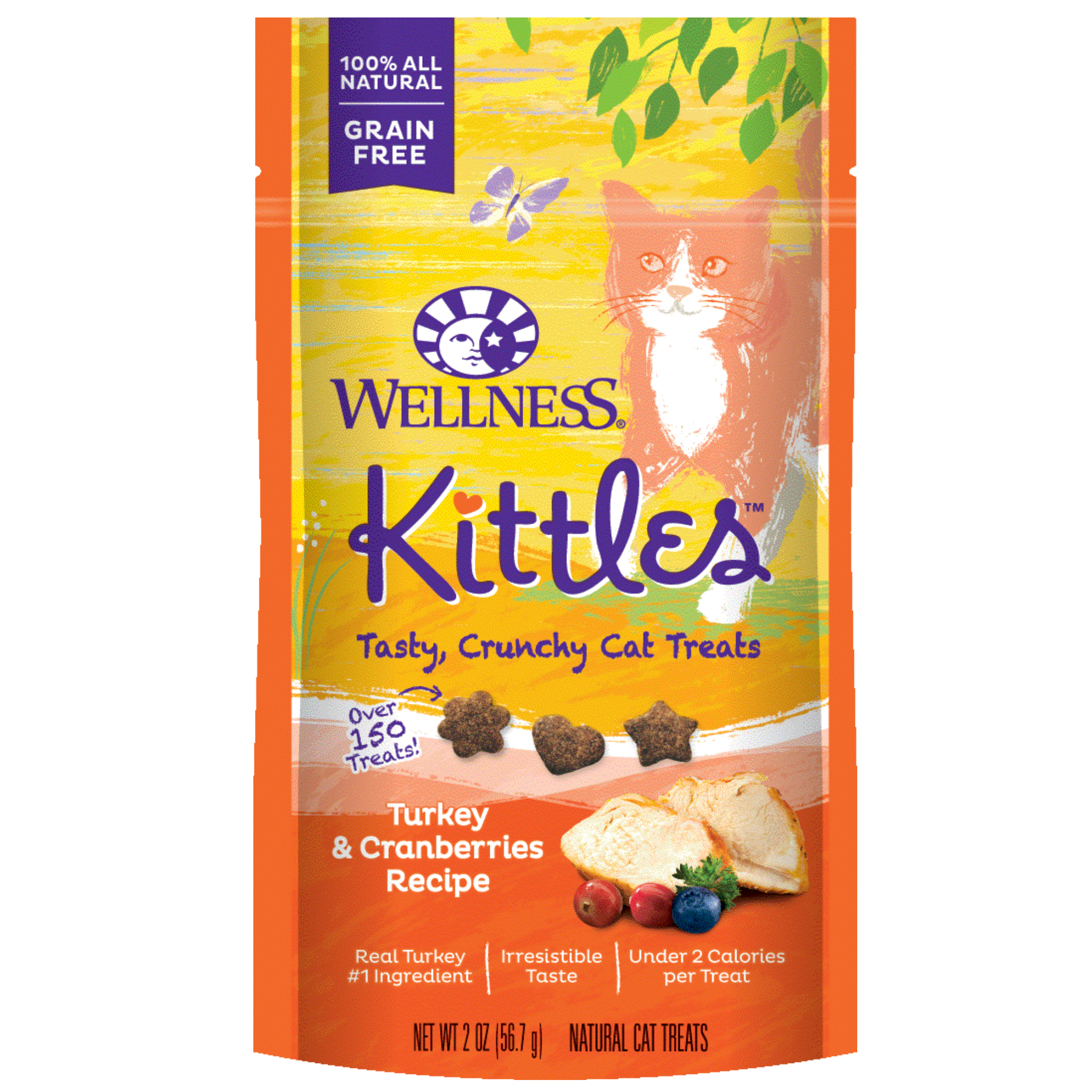 Wellness Kittles Crunchy Natural Grain Free Cat Treats, Turkey & Cranberry, 2-Ounce Bag - image 1 of 8