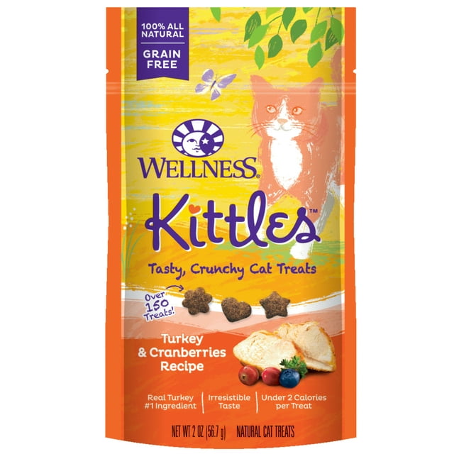 Wellness Kittles Crunchy Natural Grain Free Cat Treats, Turkey & Cranberry, 2-Ounce Bag