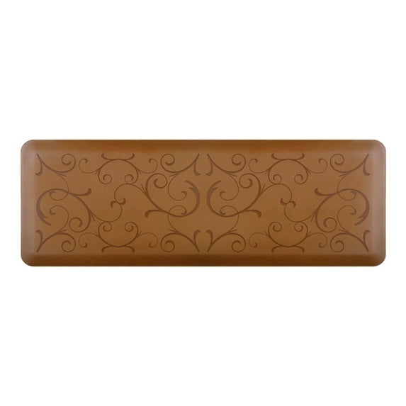 WellnessMats Anti-Fatigue 72 Inch by 24 Inch Bella Motif Kitchen Mat, Tan