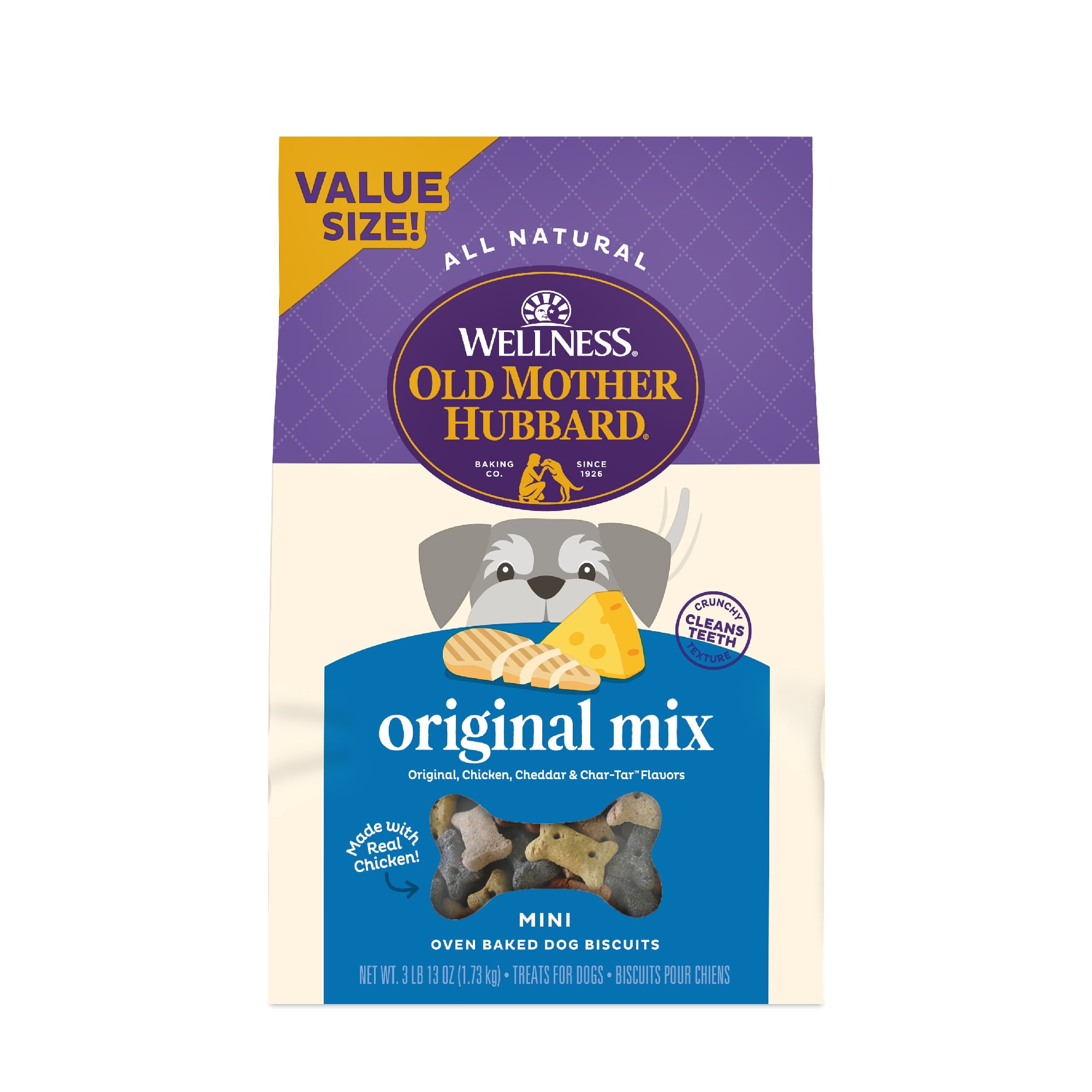 Wellness Old Mother Hubbard Classic Original Mix Dog Biscuits, Natural Training Treats, 4 Flavors, Mini Size, 3.8 lb Bag
