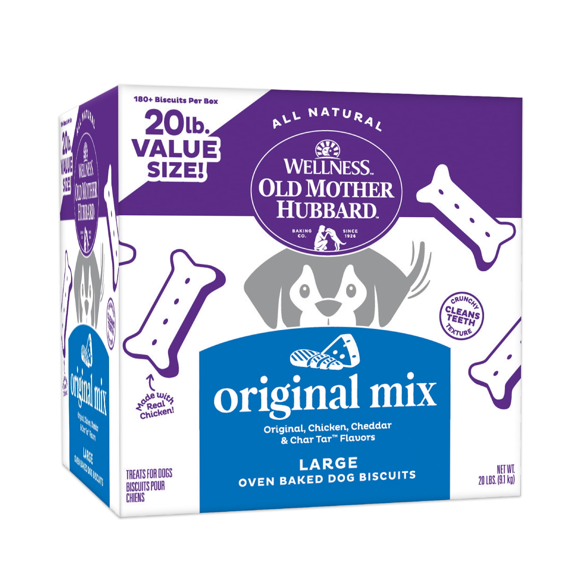 Wellness Old Mother Hubbard Original Mix Dog Biscuits, Natural, Training Treats, Four Flavors, Large Size, (20 Pound Box)