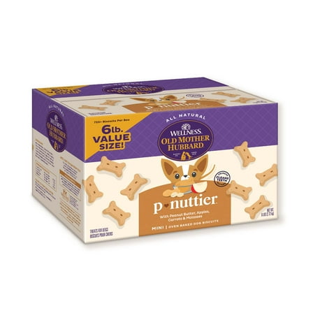 Wellness Old Mother Hubbard P-Nuttier Dog Biscuits, Natural, Training Treats, Peanut Butter Flavor, Mini Size, (6 Pound Box)