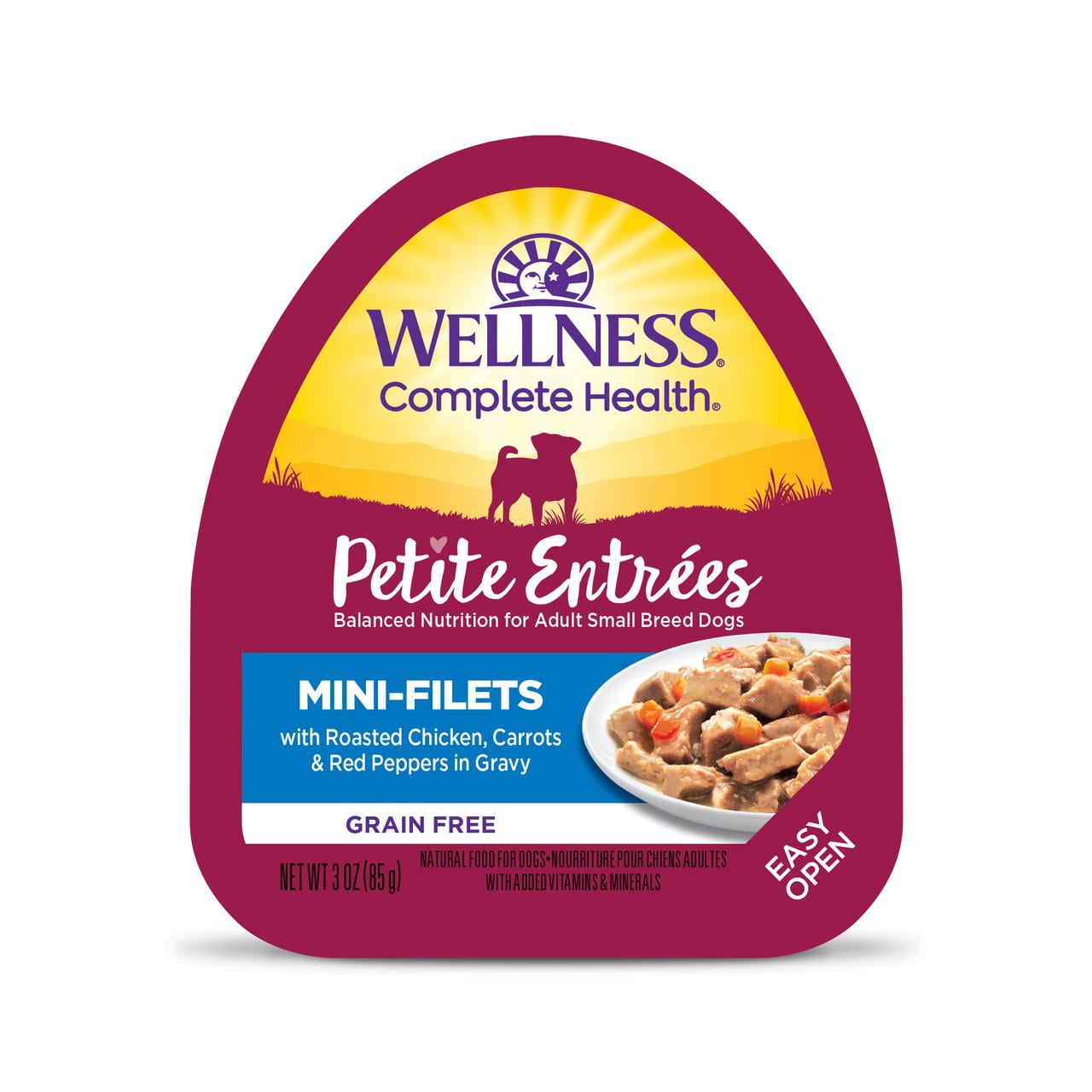 Wellness Petite Entrees Mini Fillets Grain Free Natural Wet Small Breed Dog Food Roasted Beef Carrots Red Peppers 3 Ounce Cup Pack of 24 Walmart