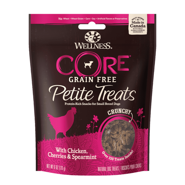 Wellness Petite Treats Natural Grain Free Small Breed Crunchy Dog Treats, Chicken & Cherries, 6-Ounce Bag