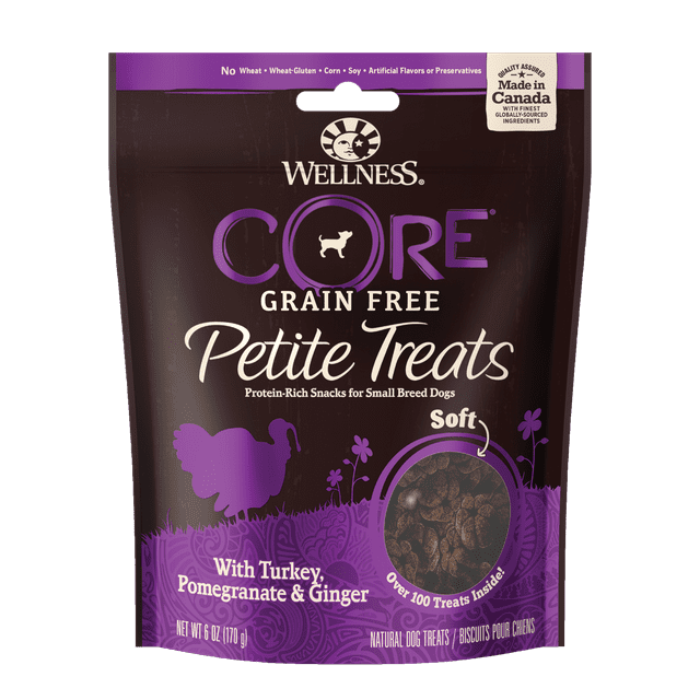 Wellness Petite Treats Natural Grain Free Small Breed Soft Dog Treats, Turkey & Pomegranate, 6-Ounce Bag