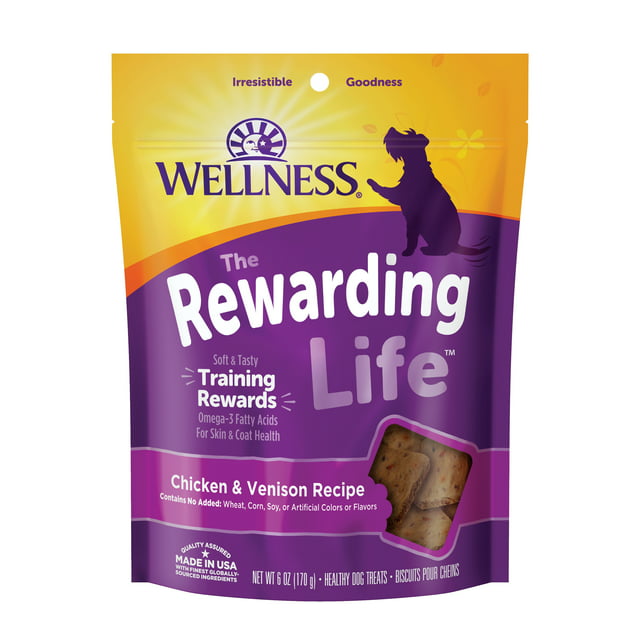 Wellness Rewarding Life Soft & Chewy Dog Treats, Grain Free, Chicken & Venison, 6 Ounce Bag