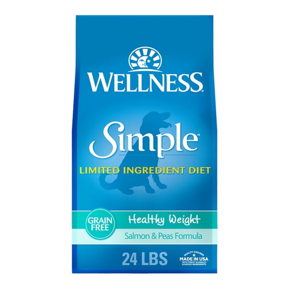 Wellness Simple Limited Ingredient Dry Dog Food for Sensitive Stomachs, Supports Skin & Coat, Grain Free, Natural, Healthy Weight Salmon & Peas Recipe, (24-Pound Bag)