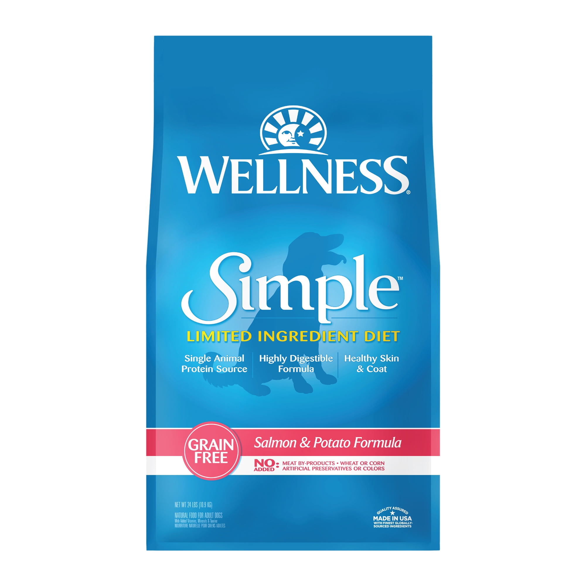 Wellness Simple Natural Grain Free Limited Ingredient Dry Dog Food, Salmon & Potato Recipe, 24lb Bag