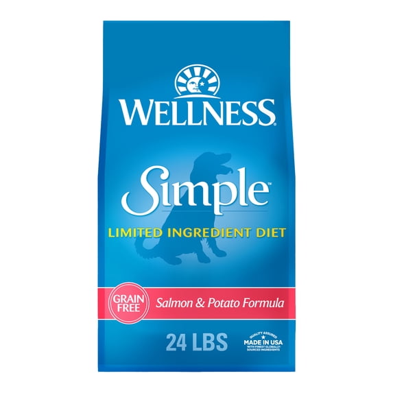 Wellness Simple Limited Ingredient Dry Dog Food for Sensitive Stomachs, Supports Skin & Coat, Grain Free, Natural, Salmon & Potato Recipe, (24-Pound Bag)