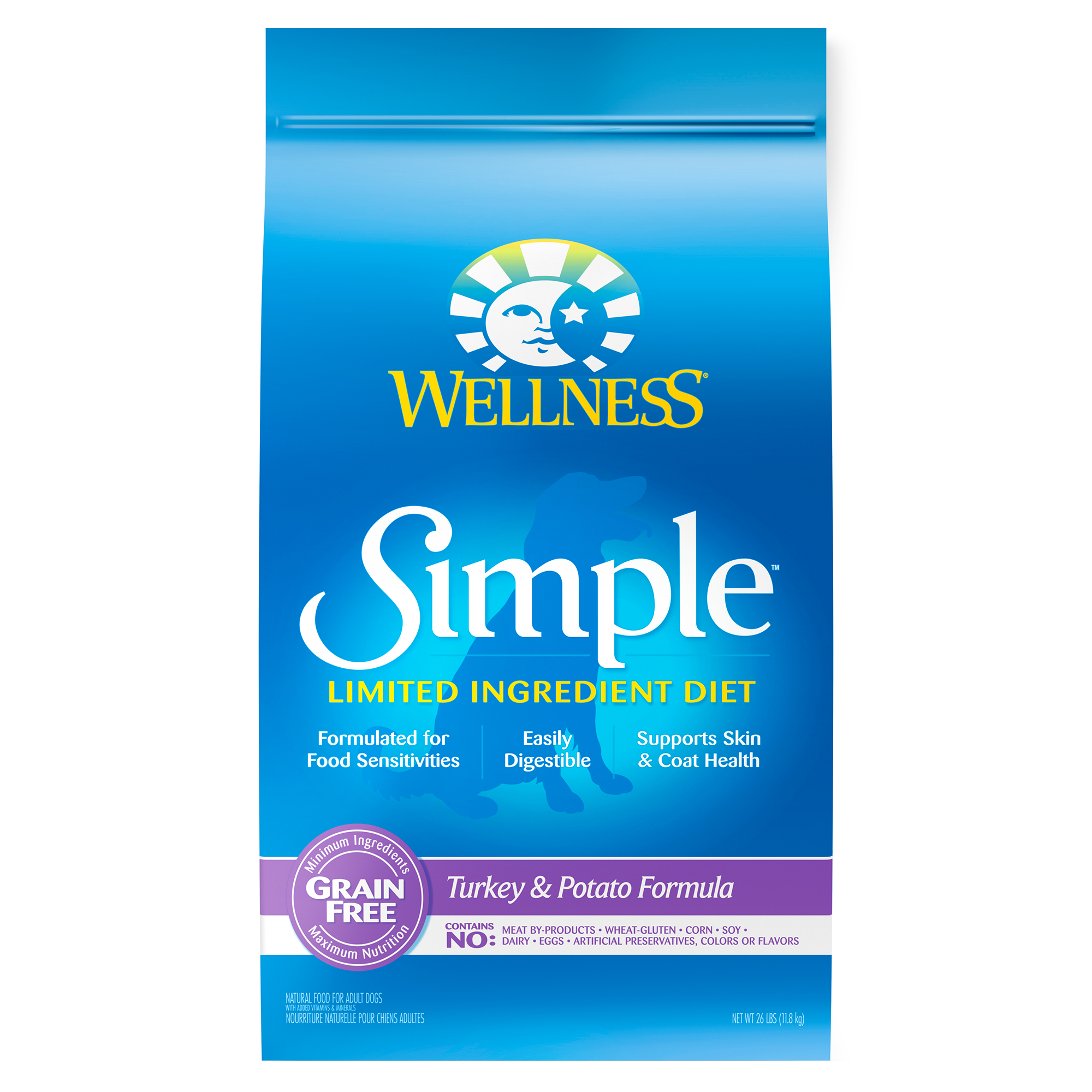 Wellness Simple Natural Grain Free Limited Ingredient Dry Dog Food, Turkey & Potato Recipe, 26lb Bag - image 1 of 6