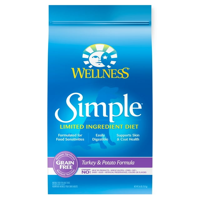 Wellness Simple Natural Grain Free Limited Ingredient Dry Dog Food, Turkey & Potato Recipe, 26lb Bag