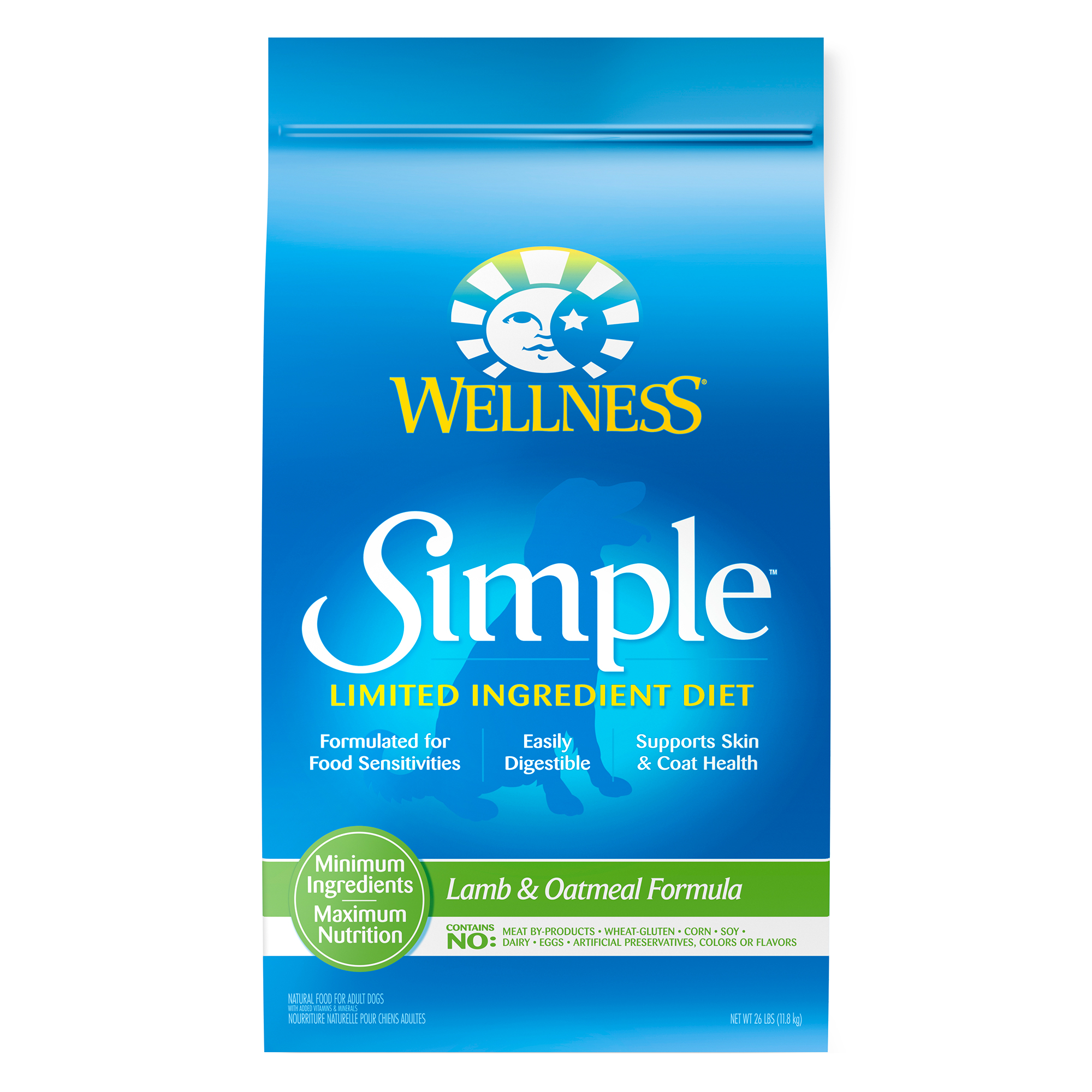 Wellness Simple Natural Limited Ingredient Dry Dog Food, Lamb and Oatmeal Recipe, 26-Pound Bag - image 1 of 6