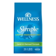 Wellness Simple Limited Ingredient Diet Adult Dry Dog Food, Wholesome Grain Kibble, Sensitive Stomach, Skin & Coat Support, Natural, Chicken Free, Lamb and Oatmeal Recipe, 26 lb Bag