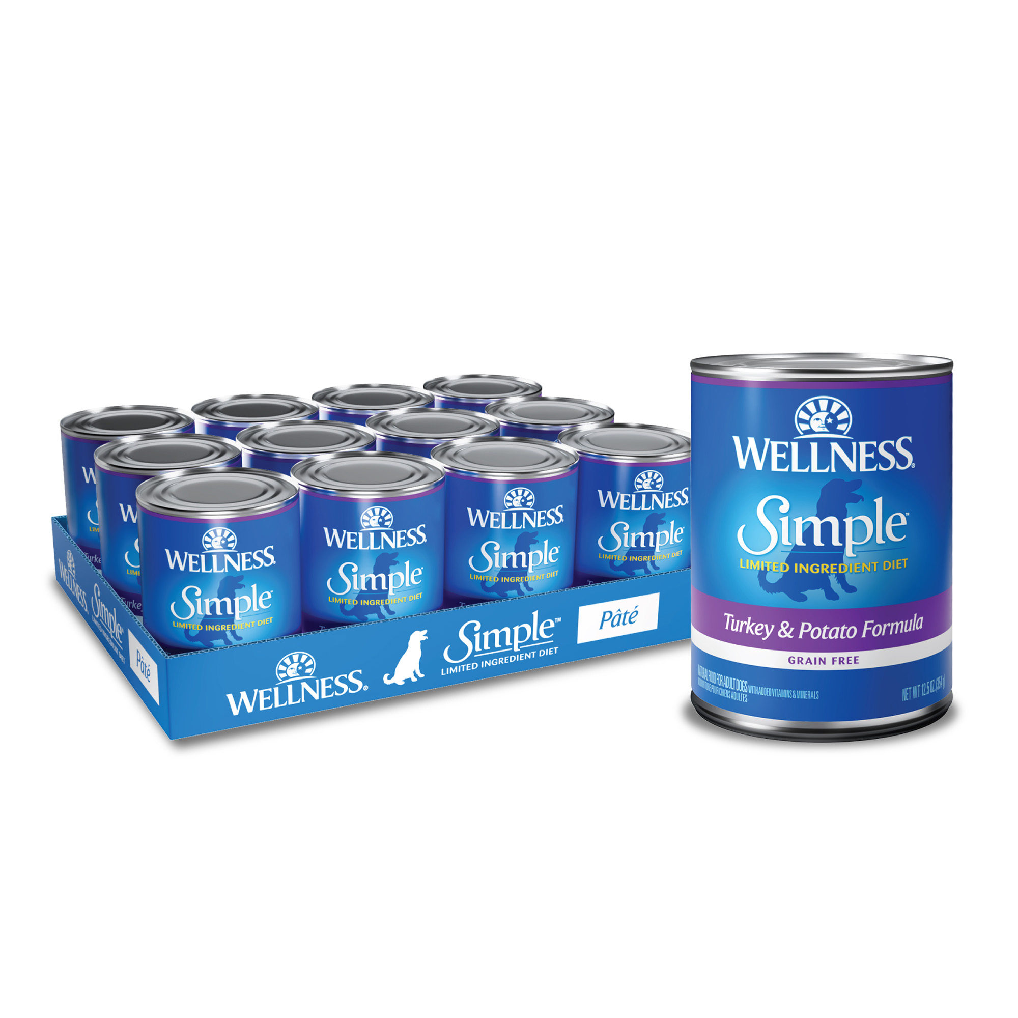 Wellness Simple Natural Wet Canned Limited Ingredient Dog Food, Turkey & Potato, 12.5-Ounce Can (Pack of 12) - image 1 of 7