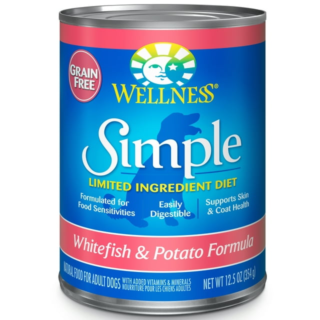 Wellness Simple Natural Wet Canned Limited Ingredient Dog Food, Whitefish & Potato, 12.5-Ounce Can (Pack of 12)
