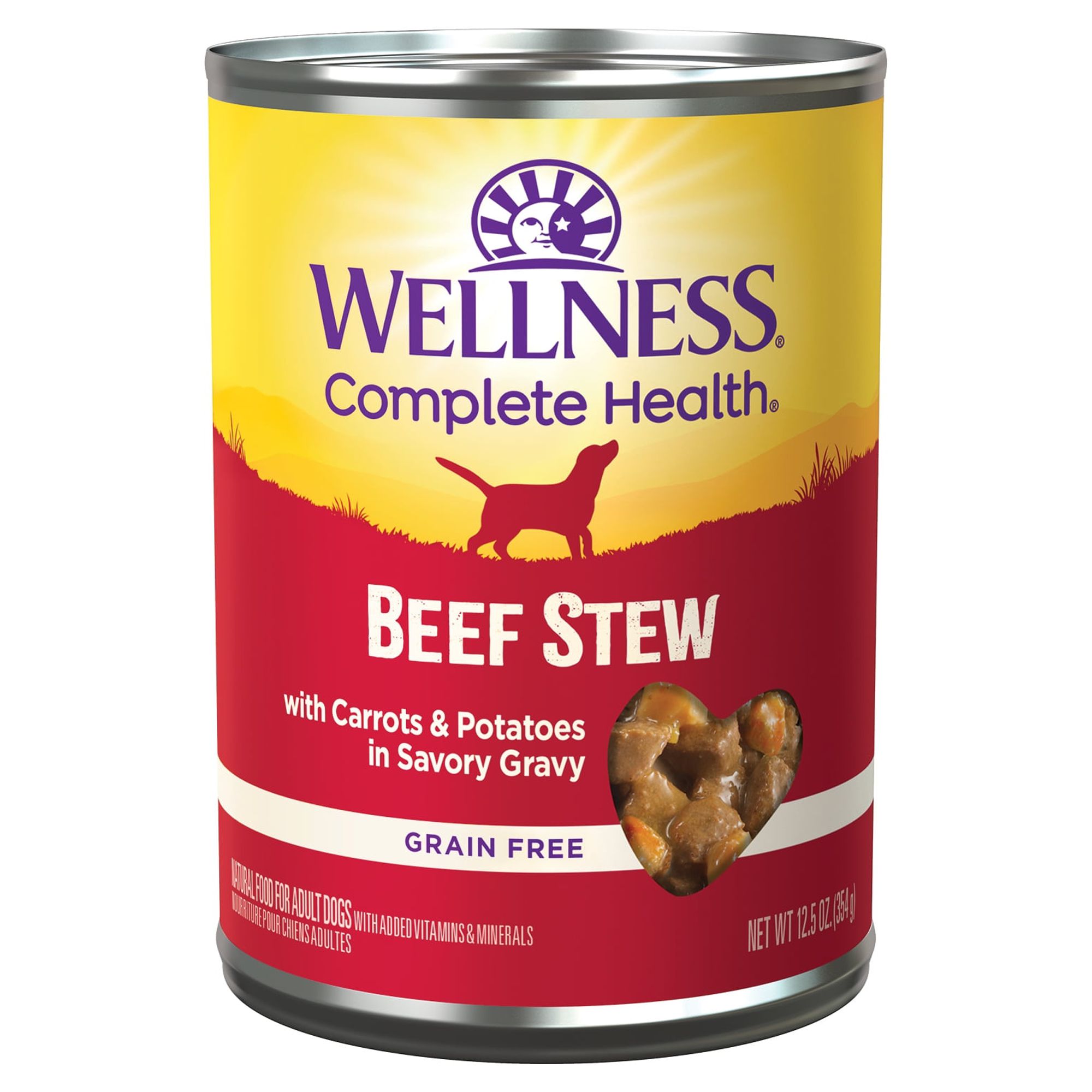Wellness Thick & Chunky Natural Grain Free Canned Dog Food, Beef Stew, 12.5-Ounce Can (Pack of 12) - image 1 of 7