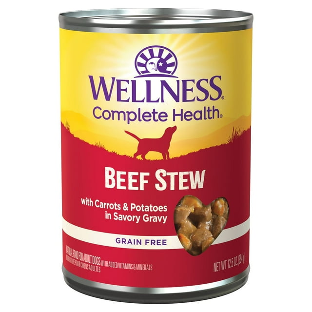 Wellness Thick & Chunky Natural Grain Free Canned Dog Food, Beef Stew, 12.5-Ounce Can (Pack of 12)