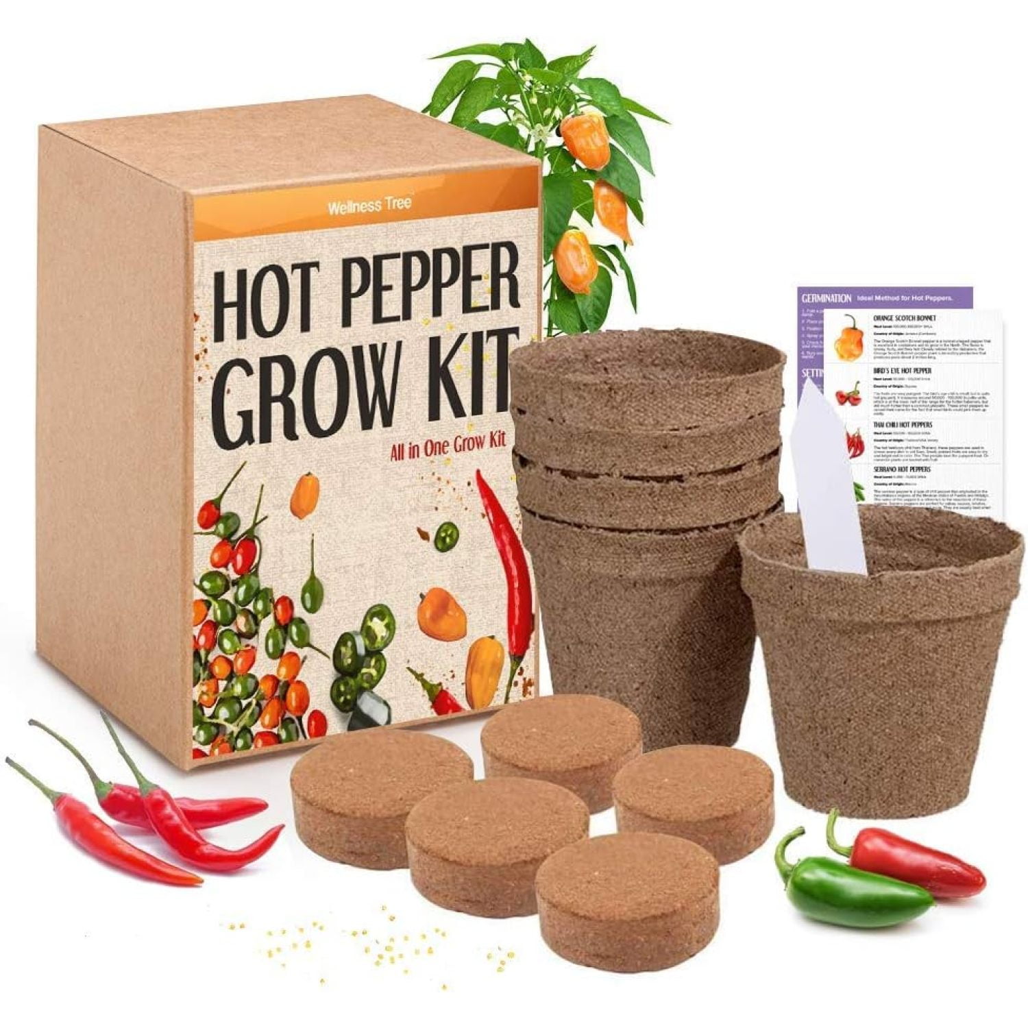 Wellness Tree Hot Pepper Grow Kit 5 Pepper Seeds Starter Kit Grow