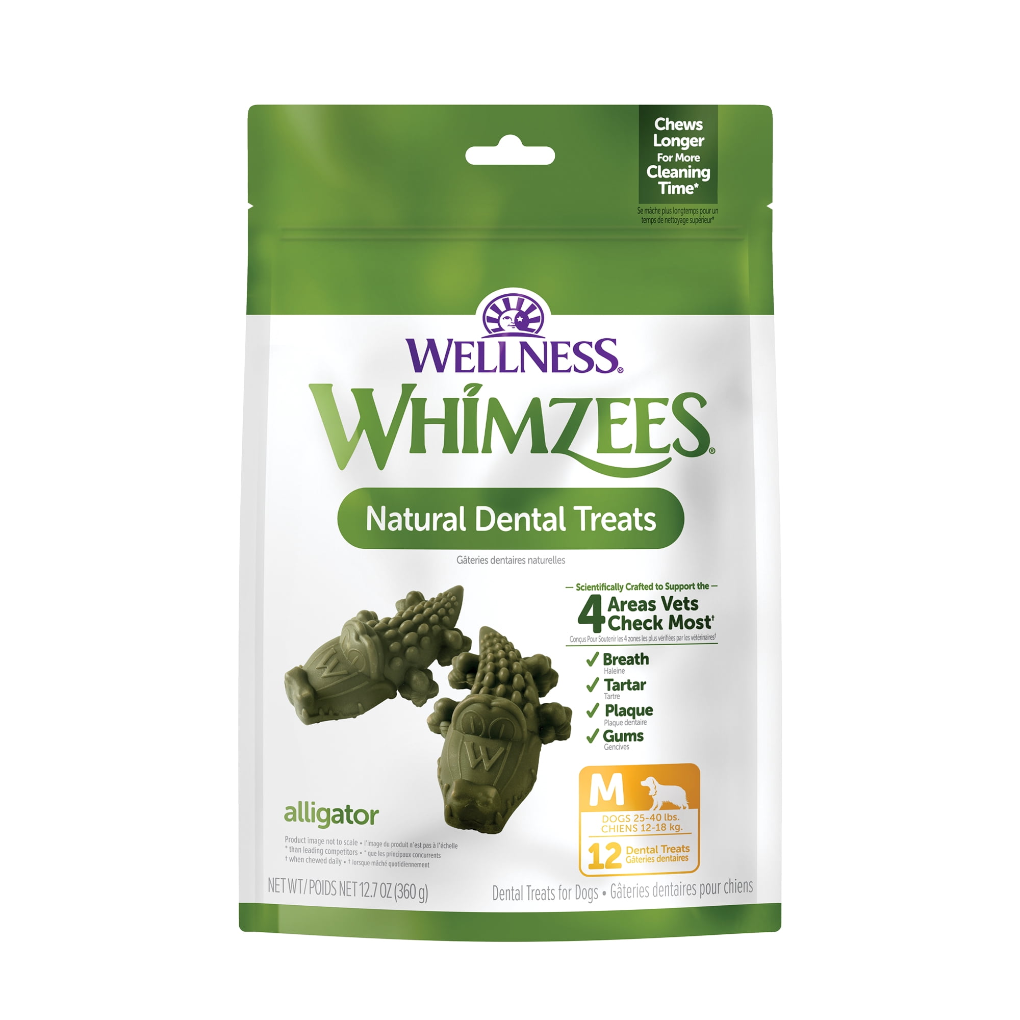 WHIMZEES Alligator Dental Chews for Dogs, Medium Breed, 12 Count