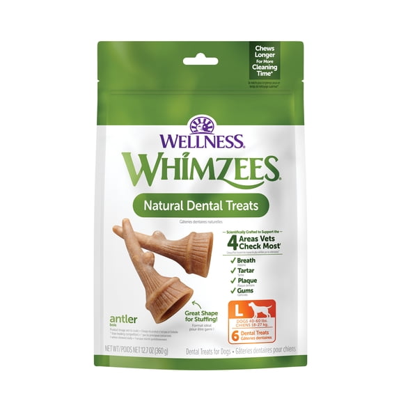 Wellness WHIMZEES Antler Occupy Natural Dog Dental Treat, Chews, Freshens Breath, Large Size, 12.7 oz Bag, 6 Count