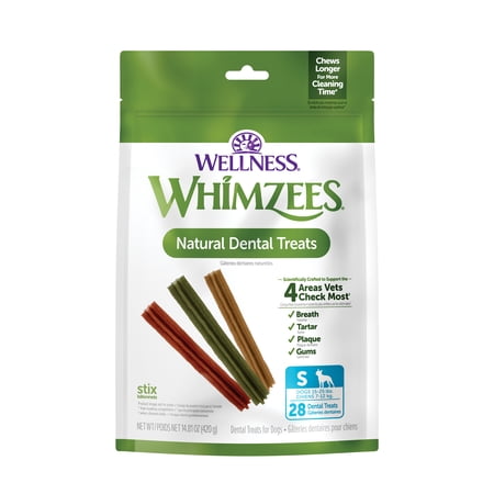 Wellness WHIMZEES Stix Natural Dog Dental Treat, Chews, Freshens Breath, Small Size Sticks, 14.81 oz Bag, 28 Count