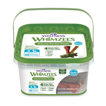 Wellness WHIMZEES Variety Pack Natural Dog Dental Treat, Chews, Freshens Breath, Small Size, 29.6 oz Box, 56 Count