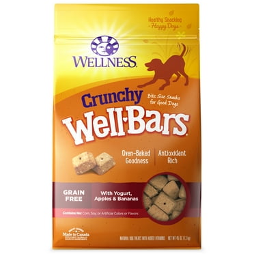 Wellness WellBars Natural Grain Free Crunchy Dog Treats, Yogurt, Apples & Banana, 50-Ounce Box