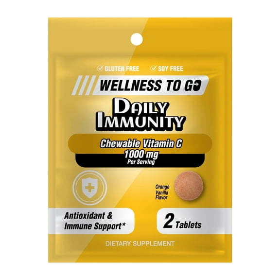 Wellness to Go Chewable Vitamin C 1000 mg - Immunity Support, Orange Vanilla, 12 Pouches