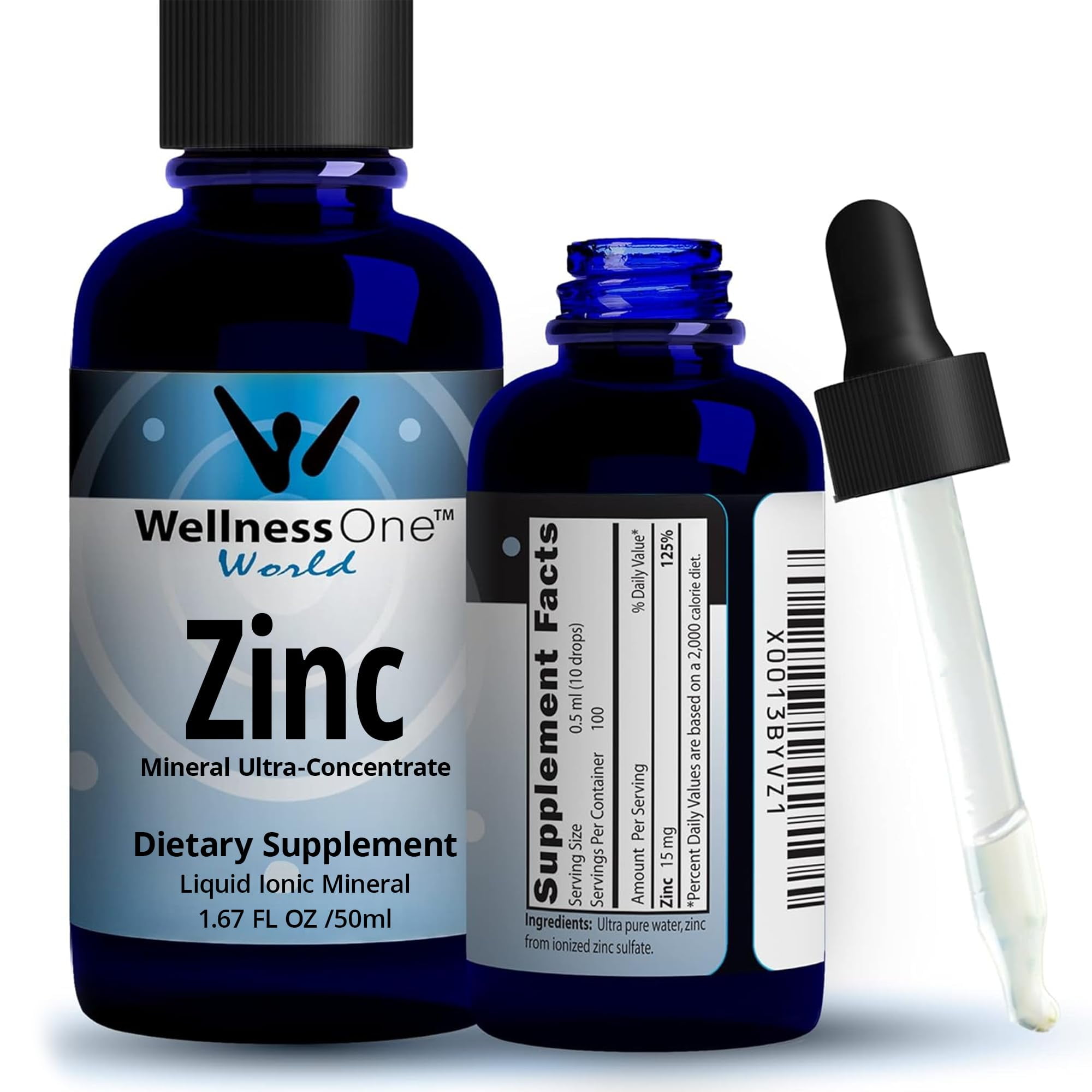 WellnessOne Organic Liquid Zinc Drops Ionic Zinc Sulfate Formula for