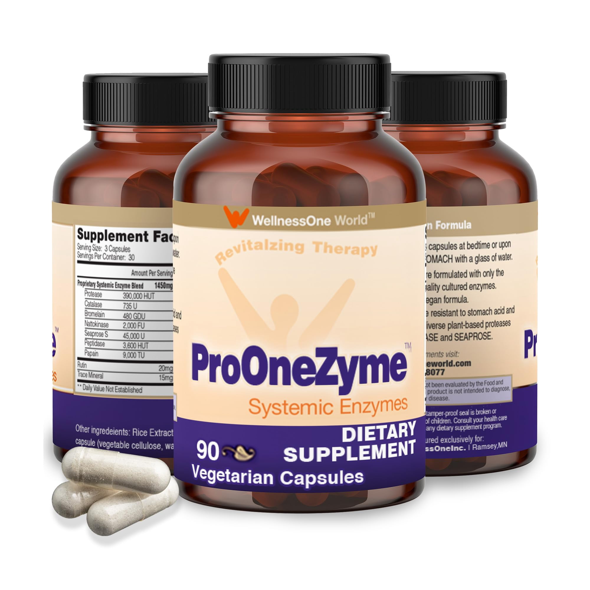 WellnessOne Pro-OneZyme Systemic Enzymes with Nattokinase and Bromelain - Proteolytic Enzymes, 90 Capsules
